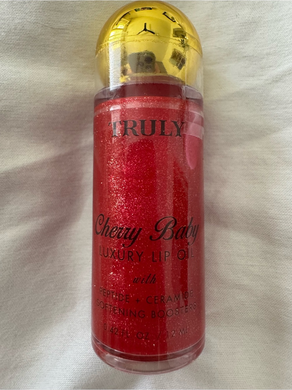 TRULY Cherry Baby Luxury Lip Oil - Red with Gold Cap